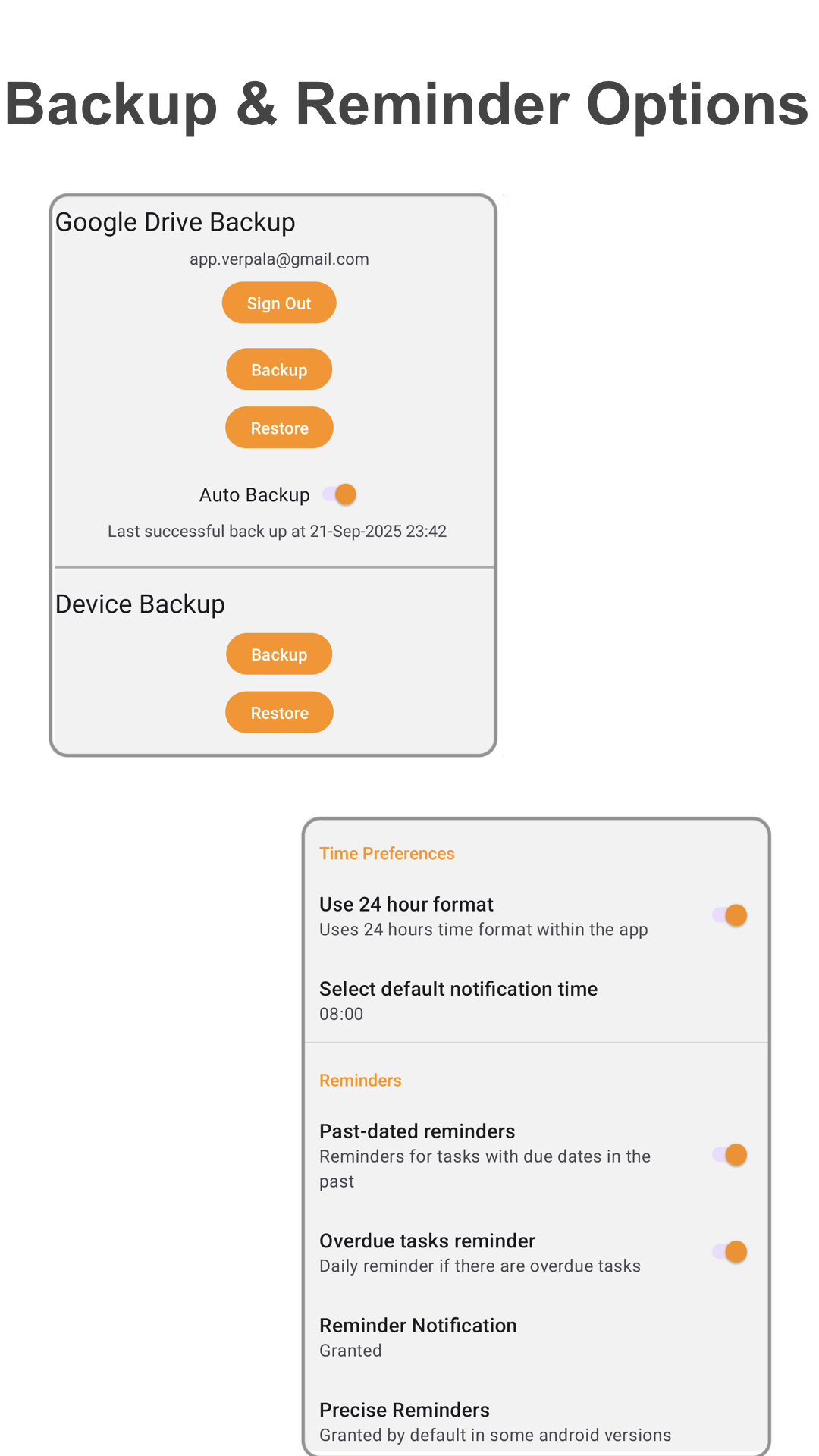 Backup and preferences