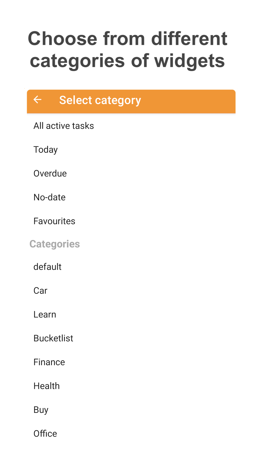 Widget categories
